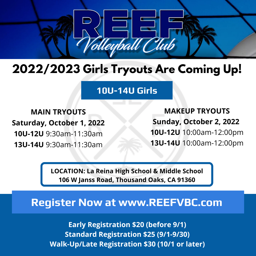 Reef VBC Girls 10U-14U Tryouts 2022/2023 